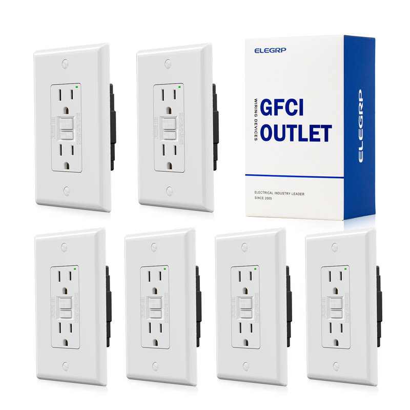Autotest de la prise GFCI, prise murale de 15 ampères non résistante au sabotage 125 V, avec plaque murale brillante, homologué UL, 6 pièces