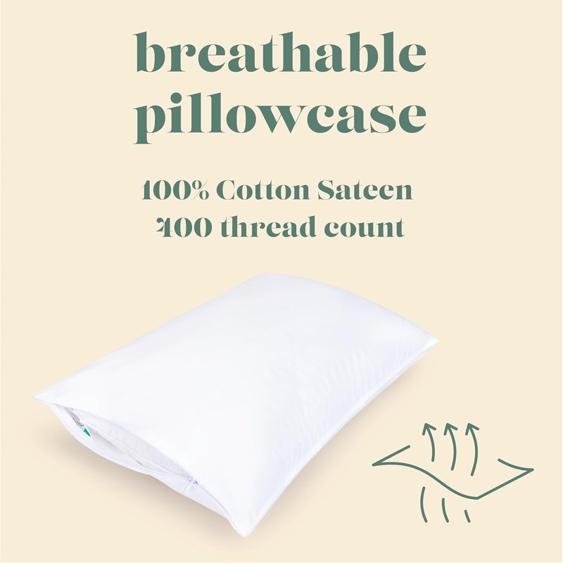 Comfydown Pillowcase For Toddler & Travel Pillows Breathable, 100% Cotton, 400 Thread Count, Zipper Closure - 12"x16"