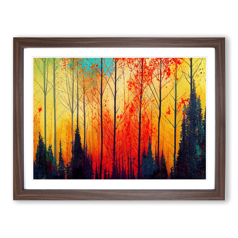 XH1022-6735X Paint Splashed Autumn Forest Vol.4 Abstract - Single Picture Frame Print, 46cm H x 64cm W x 2cm D, Walnut