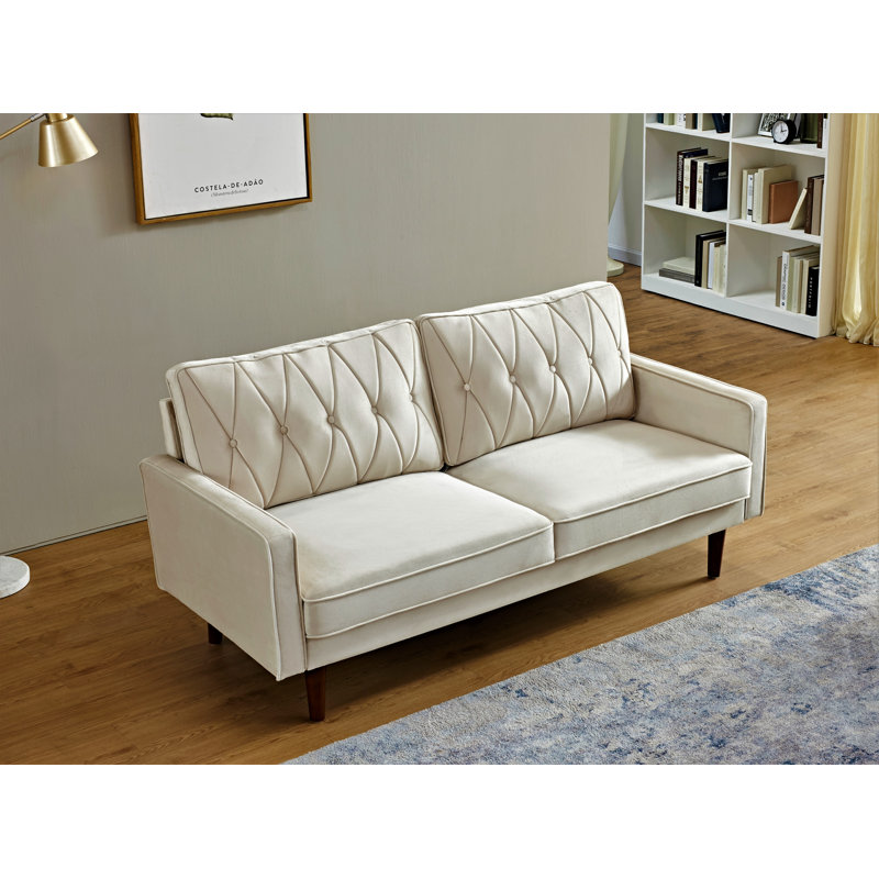 Petit canapé à dossier coussiné en velours, Velours ivoire, H 31,5 po x l 57,5 po x P 33,5 po