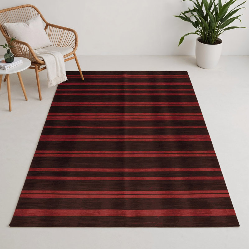 Tapis intérieur / extérieur noir HorizontalStripes, Rectangle 5 pi x 7 pi