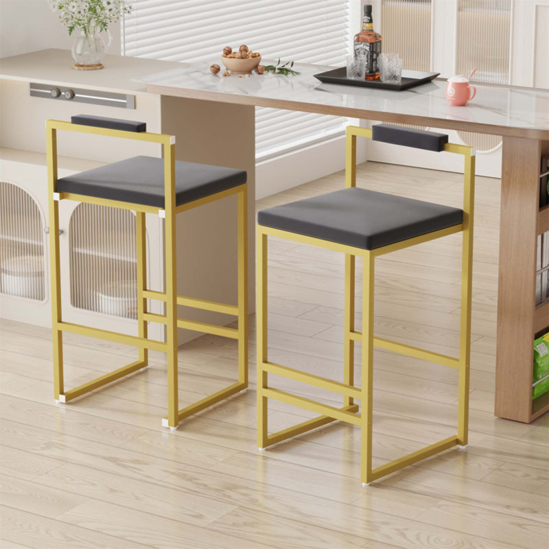 Set Of 2 Bar Stools With Backrest & Footrest, Counter Height Velvet Upholstered Dining Chairs For Kitchen Island