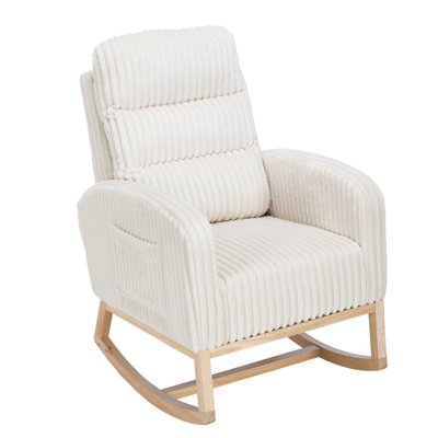 Chaise berçante rembourrée, fauteuil coulissant à haut dossier en velours côtelé