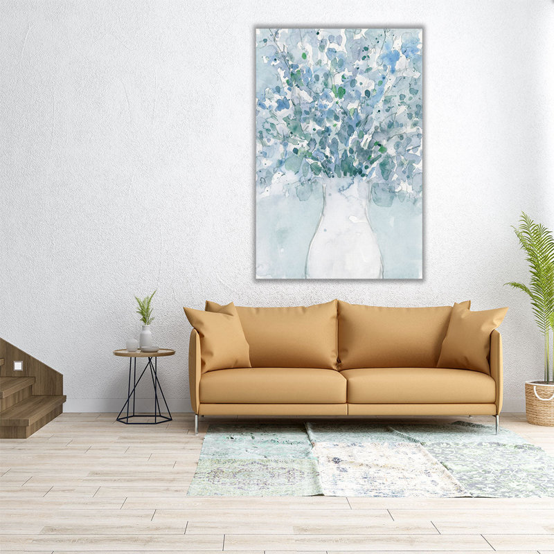 Arrangement bleu poudre dans un vase II - reproduction d'art sur toile, H 30 po x l 20 po