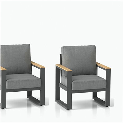 Ensemble de 2 fauteuils de patio en aluminium 26,6 po avec coussins gris épais