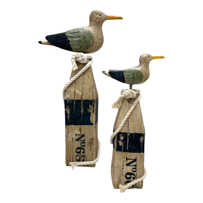 Set Of 2 Assorted Sized Seagulls On Post Figurines