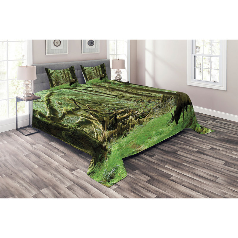 Forest Green Quilted Queen Bedspread Set with Shams