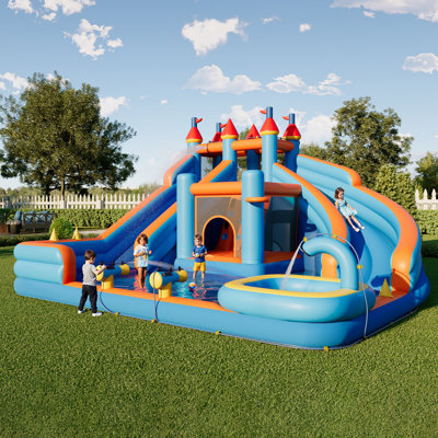 Bounce House, Inflatable Bouncer with Air Blower, Jumping Castle with Slide, Outdoor Indoor Bouncy Castle with Oxford fabric for Kids 3-12 (169.3×108.3IN)