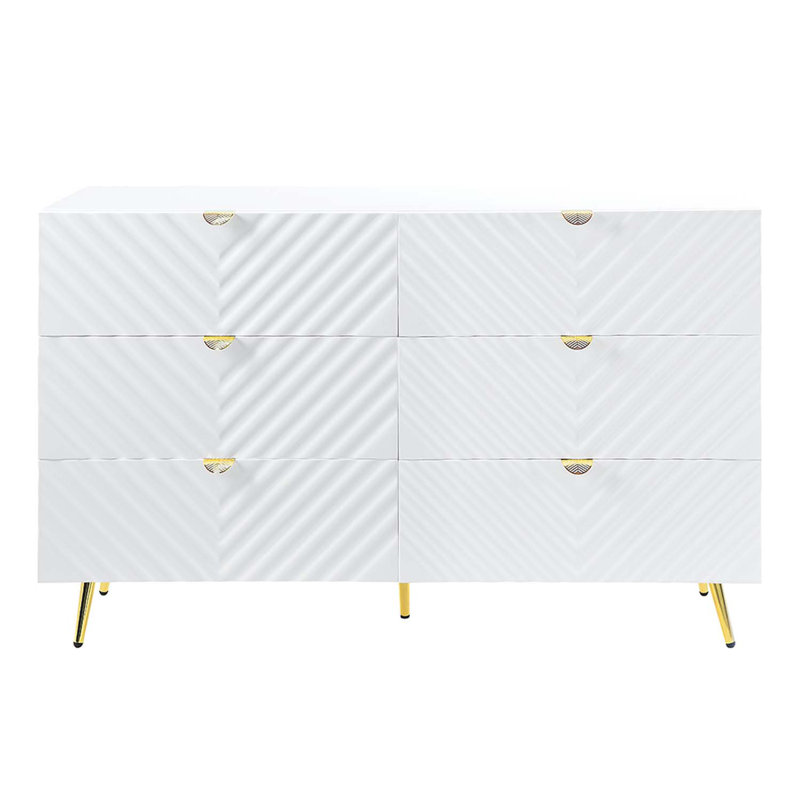 Commode 6 tiroirs Gaines, finition brillante blanche, Blanc