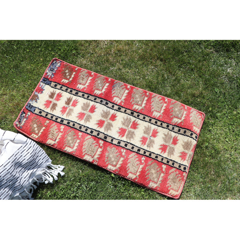 Vintage Anatolian Turkish Rug in Red for Home Decor and Small Spaces Accent Piece