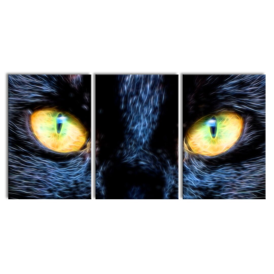 3-tlg. Leinwandbilder-Set Schwarze Katze mit gelben Augen