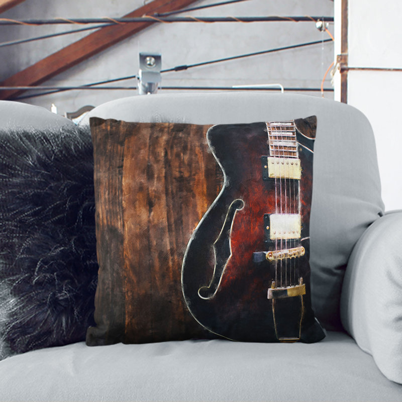 Wooden Electric Guitar Cushion with Filling, White, 40cm H x 40cm W x 15cm D