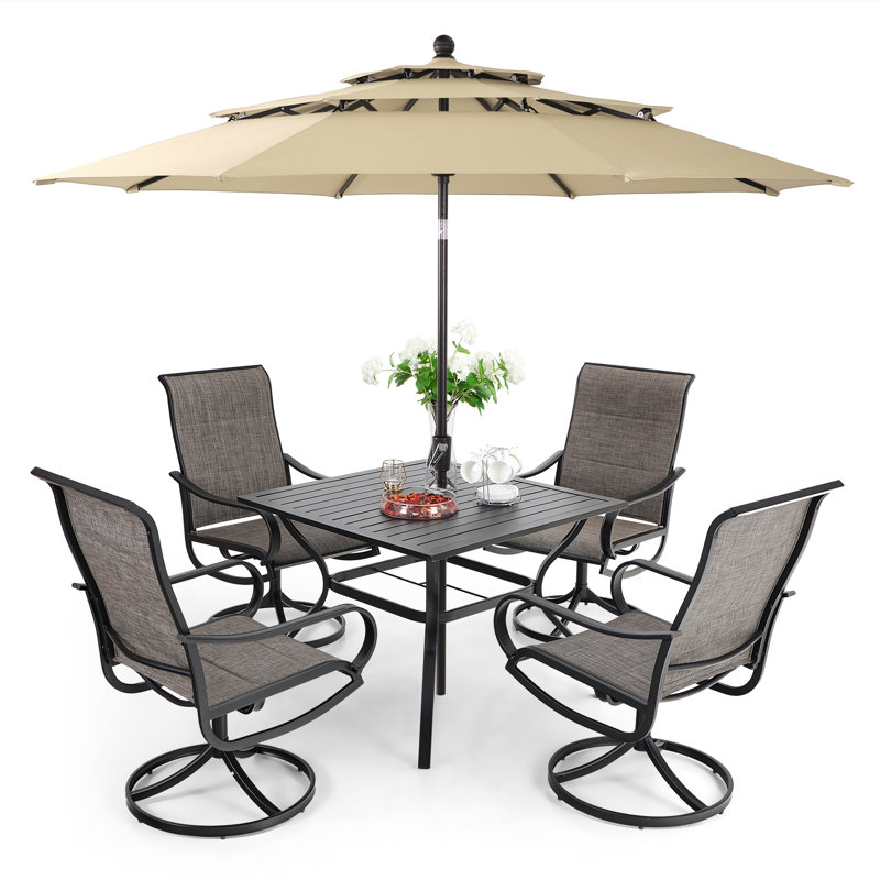 Alyah 4 - Person Patio Dining Set with Square Table , Cushions Included, Beige