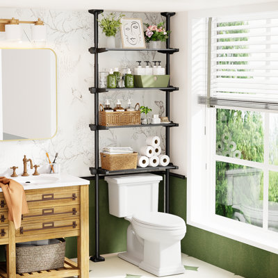 Tablette de rangement au-dessus de la toilette, organisateur de salle de bain réglable sur 4 niveaux, support de rangement pour la salle de bain fixé au plafond pour les plafonds, étagères peu encombrantes pour les petites pièces, noir