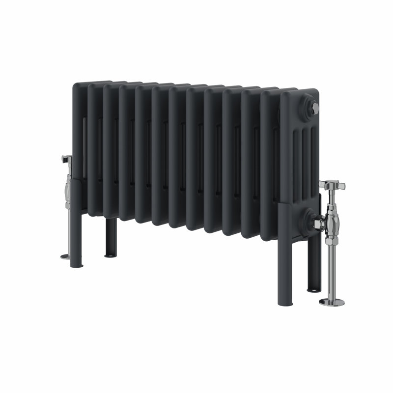 Altynay Horizontal Traditional 4 Column Radiator, Anthracite, 300mm H x 605mm W x 140mm D