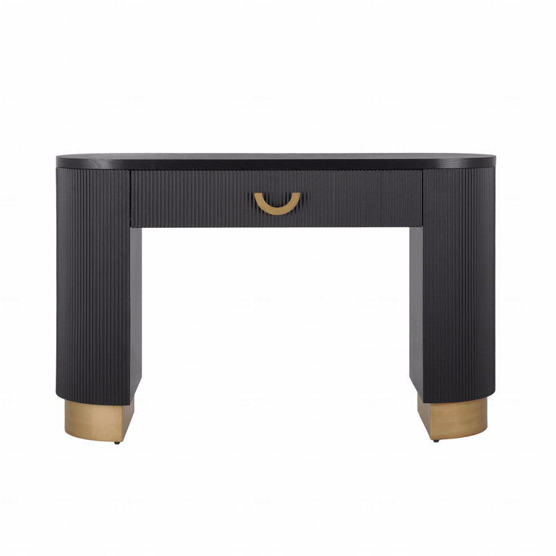 Console moderne avec design à nervures verticales, rangement compact avec tiroir fonctionnel