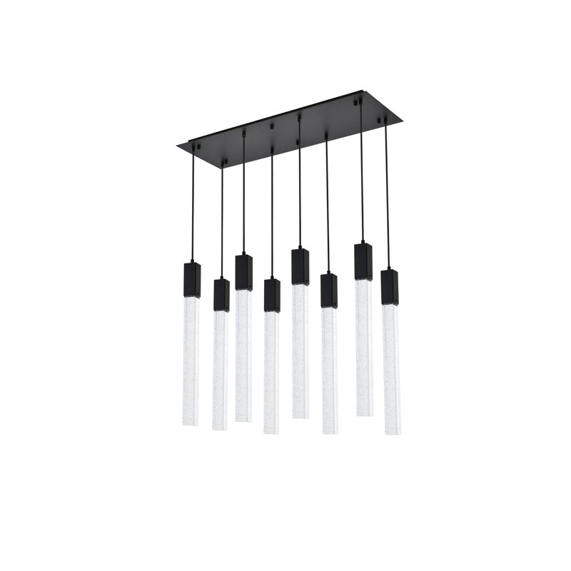Luminaire suspendu rectangulaire à 8 lumières pour îlot de cuisine Aliha, Noir