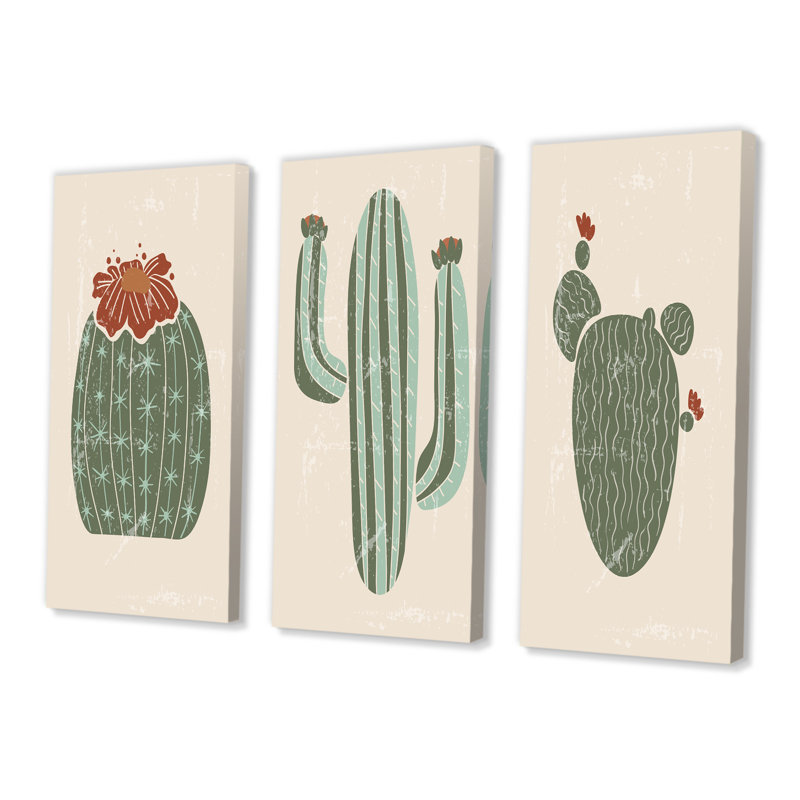 Blooming Cacti Desert Plan I - ensemble d'art transitionnel de 3 pièces, L 36 po x H 28 po