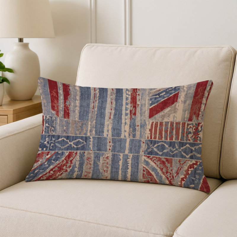 Coussin décoratif intérieur et extérieur Modern, Gris / rouge / bleu abstrait, Rectangle H 20 po x l 14 po