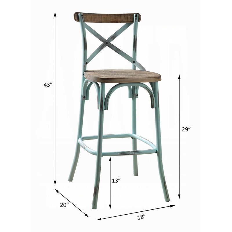 Chaise de bar 1 pièce, Chêne antique, Bleu ciel