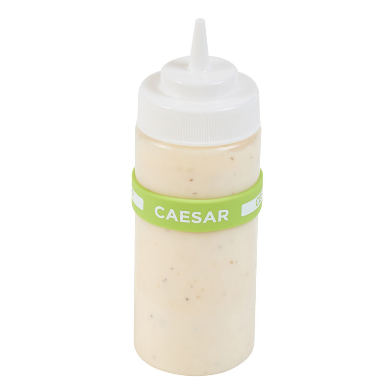  Bande en silicone pour bouteille à presser 10 pièces 2,75 pouces lavable au lave-vaisselle, bande d'identification verte antidérapante César pour étiqueter les condiments dans les restaurants, les camions