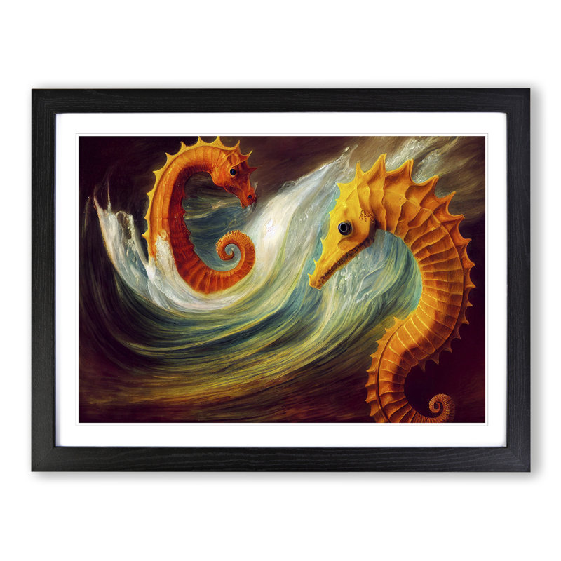 XH1022-7640X Seahorse Painting - Single Picture Frame Painting, Black , 46cm H x 64cm W x 2cm D
