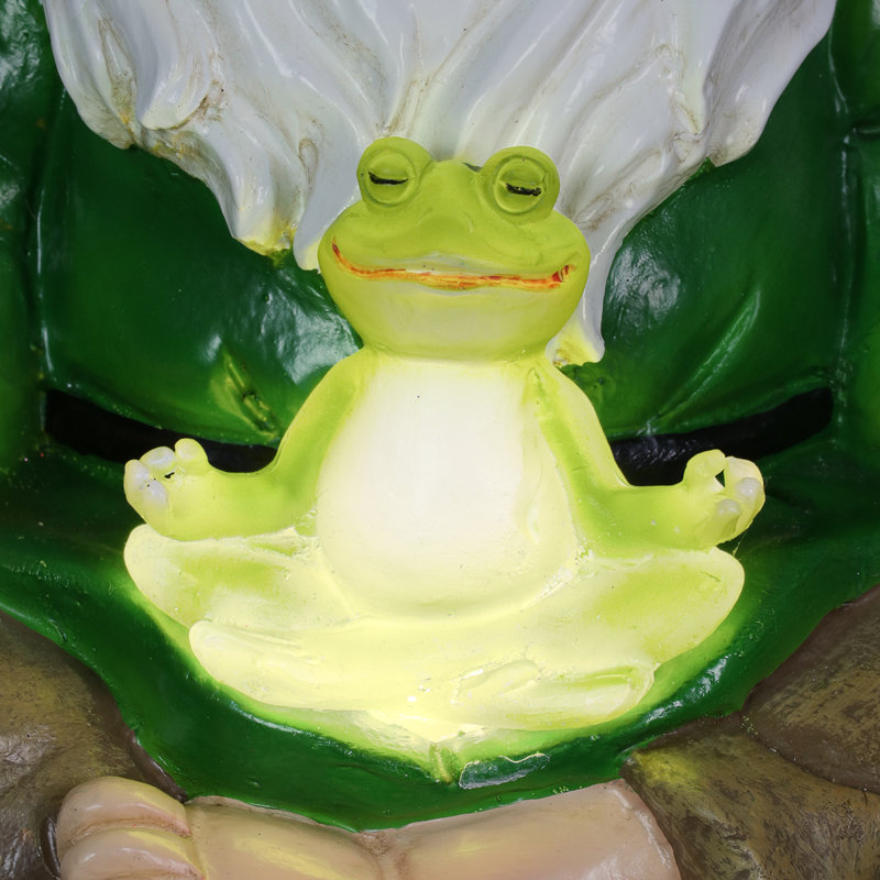 Gnome exhante solaire en forme de lotus avec grenouille statuaire Exhart