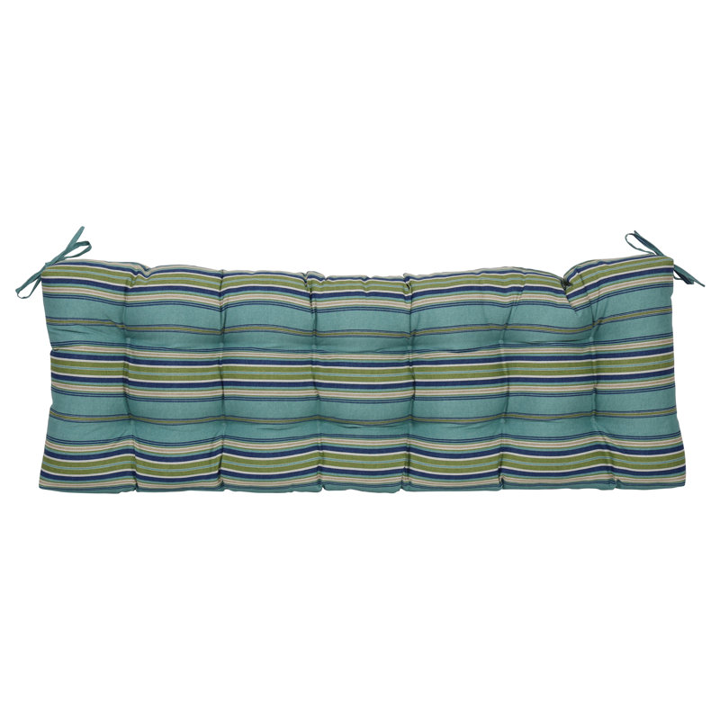 Tufted Outdoor Bench Cushion, 55" W x 19" D, Tan/Green/Blue/Terrace Breeze Striped