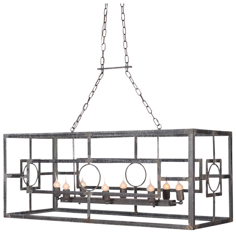 Luminaire suspendu linéaire pour îlot de cuisine à 8 lumières avec accents en fer forgé Metropolitan