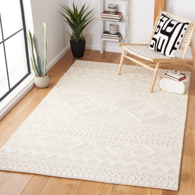 Kyndall Southwestern Handmade Tufted Wool Light Gray/Ivory Area Rug