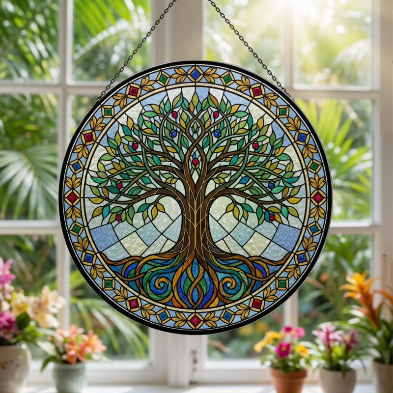 Panneau de vitrail Tree Of Life - 7,8H, H 7,8 po