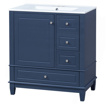 Meuble-lavabo 30 po avec lavabo, une porte avec tablette et trois tiroirs, porte à fermeture en douceur