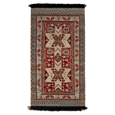 Rug & Kilim's Classic Runner In Red And Blue Medallion Geometric Pattern