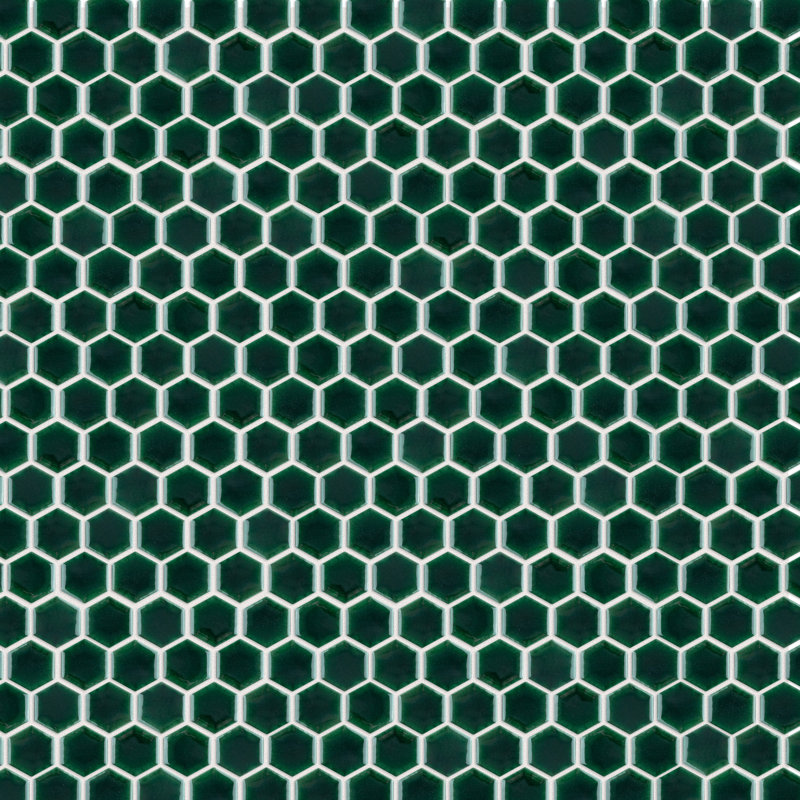 Metro 0.91" x 1.02" Porcelain Honeycomb Mosaic Wall Tile, Emerald