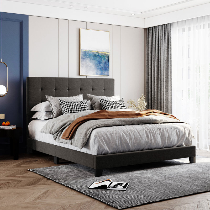 Fenouil Upholstered Platform Bed, Gray