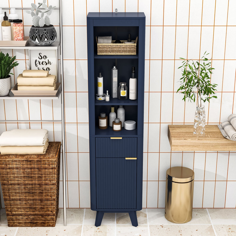 Grande armoire de rangement autoportante pour salle de bain avec tablettes réglables, conception anti-basculement et tiroir cannelé