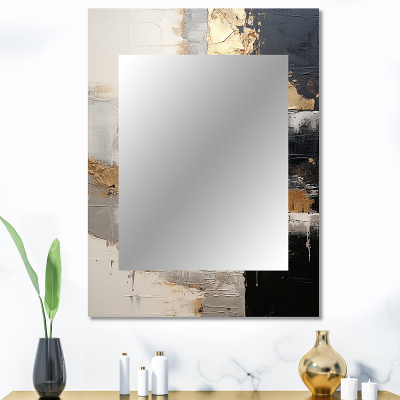 Gray Gold Minimalism Poteries I - Abstract Spirals Unique Wall Mirror, Gray Mirror, Printed Metal Art, 40" x 30"