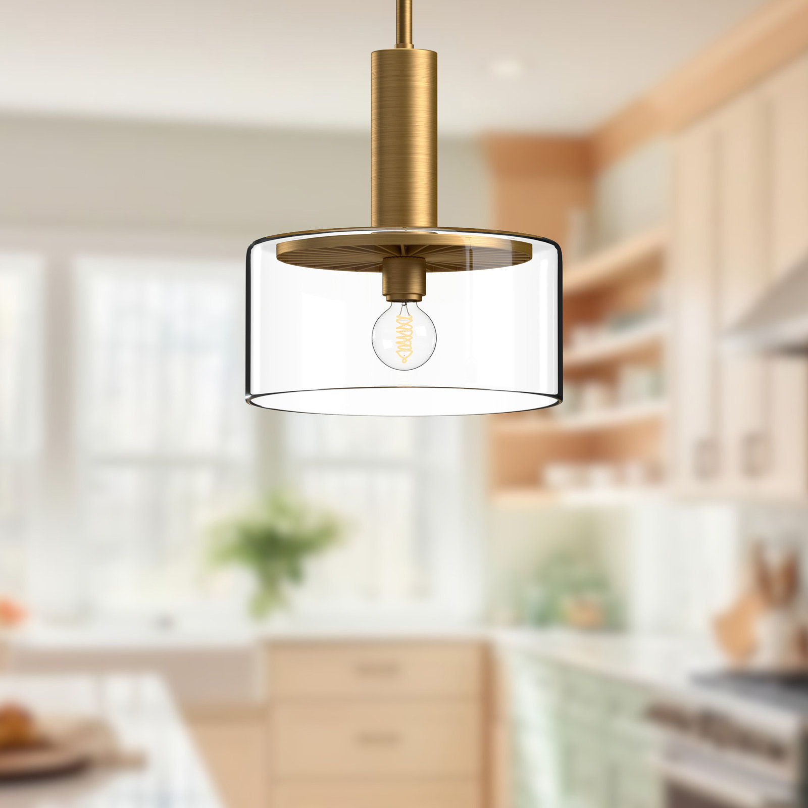 Single Light Glass Pendant, Aged Gold