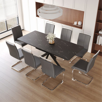 62.4" Extendable 78.15" Dining Table Set For 6-8 Person For Dining Room,C-Shaped Tube Soft Padded Armless Dining Chair And Very Large Dining Room Table Kitchen Table Chair Set With Metal Legs