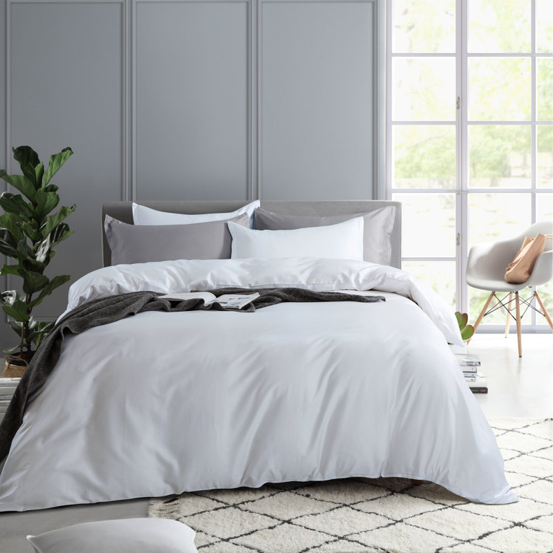 400TC Long Staple Cotton Sateen Weave Duvet Cover Set, King Duvet Cover + 2 King Shams, White