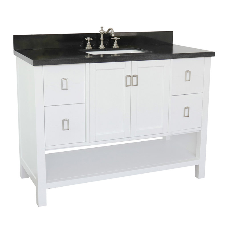 Wilhoit 49'' Single Bathroom Vanity with Top, White/Black Galaxy