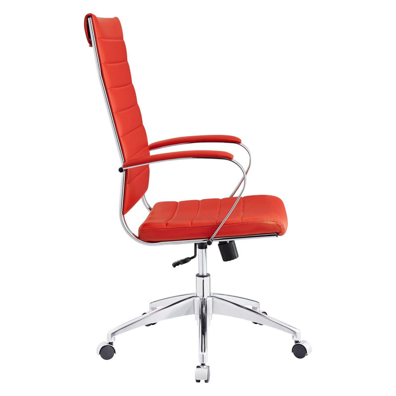 Fauteuil de direction en vinyle à haut dossier nervuré en vinyle par Modway, Rouge