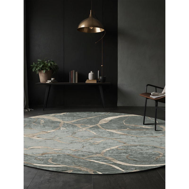 Tapis brun soyeux et moelleux, Rond 3 pi