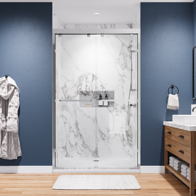 44"-48" W x 75" H Double Sliding Framed Shower Door with 5/16" Tempered Glass, Stainless Steel Accessories