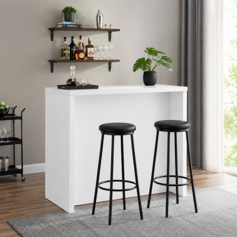 Bar à domicile Anga, 6 tablettes, 12 porte-bouteilles, verres à pied, blanc, 47 po, White
