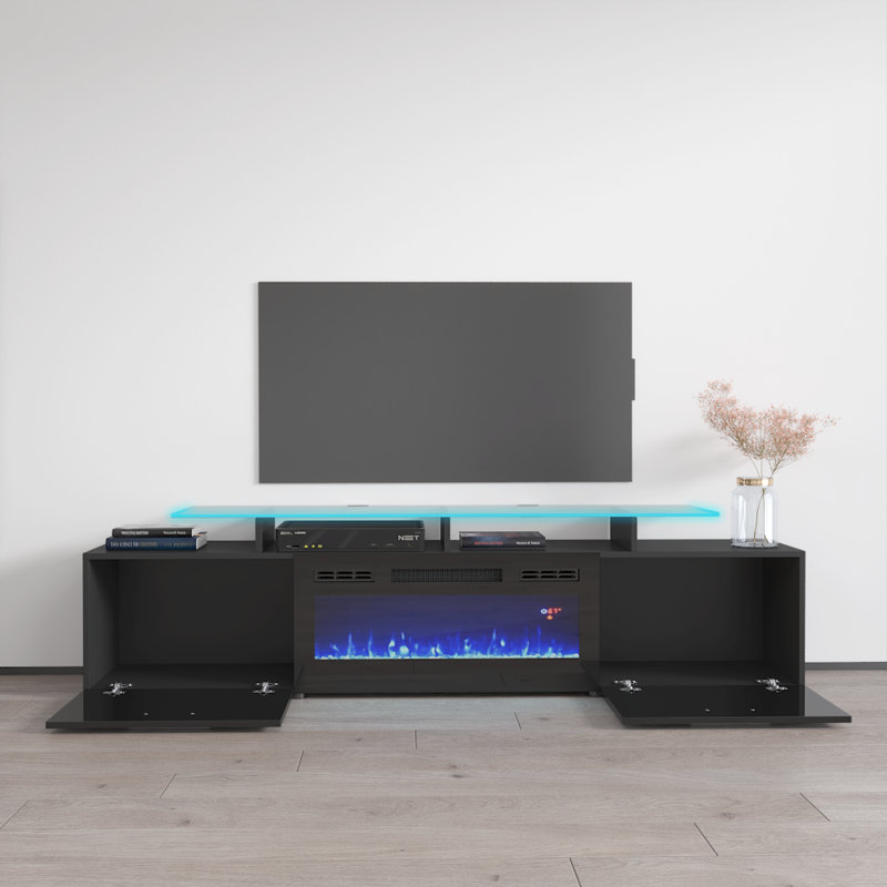 Meuble télé noir avec foyer 75 po Rova, Noir