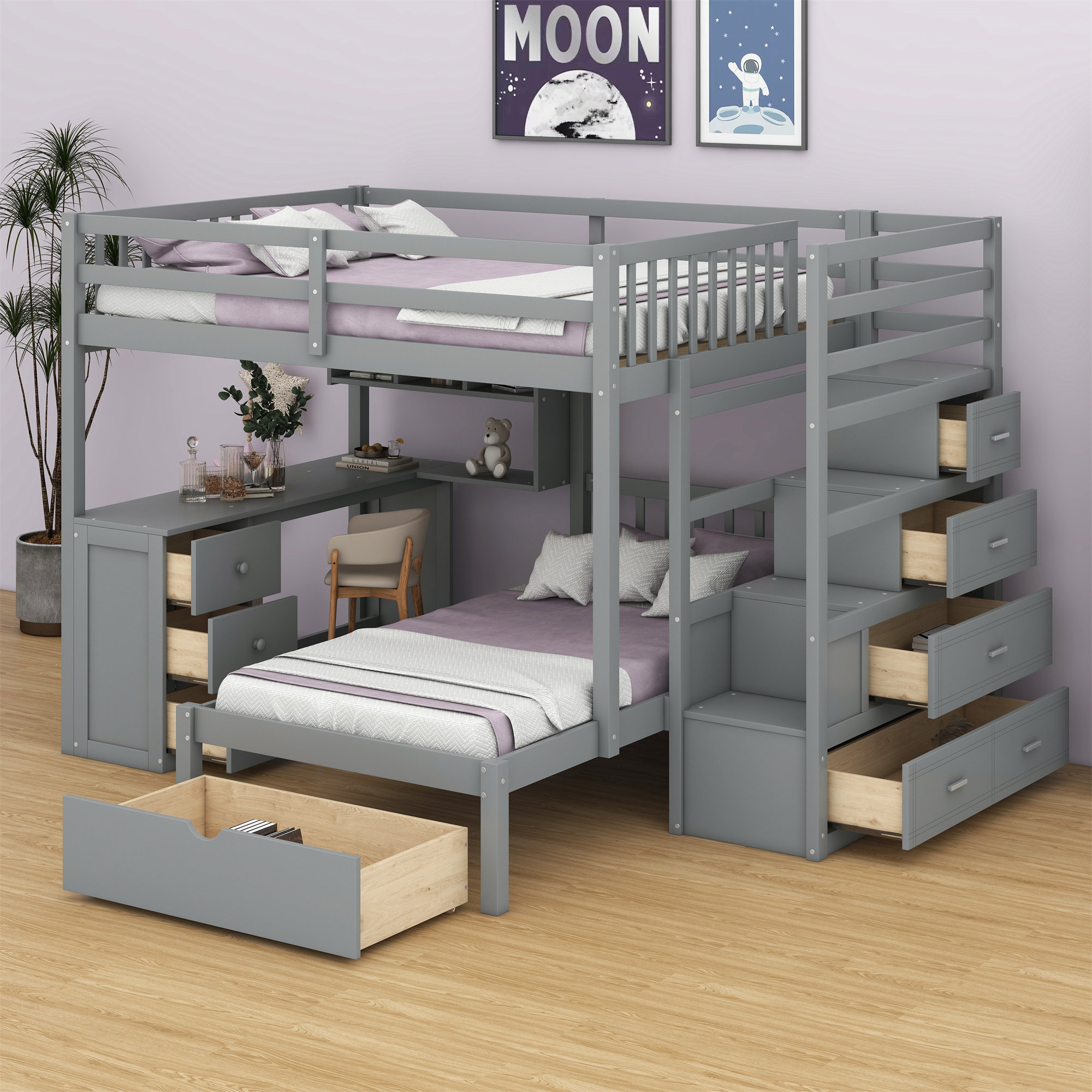 Harriet Bee Bunk Bed With Desk, Drawers And Shelves - Wayfair Canada
