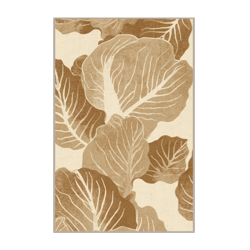 Machine Washable Templeton Cabbage Rustic Rug in Beige – Beige Binding, 8x12