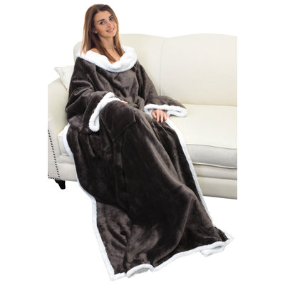 Couverture sherpa avec accoudoirs à manches longues, grande couverture en molleton super chaud pour adulte