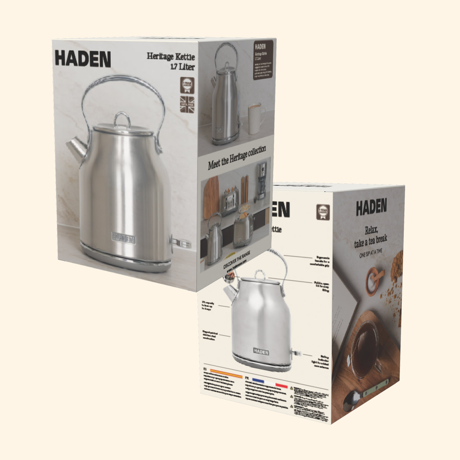 HADEN Heritage 1.7L Stainless Steel Kettle, Stainless Steel/Chrome